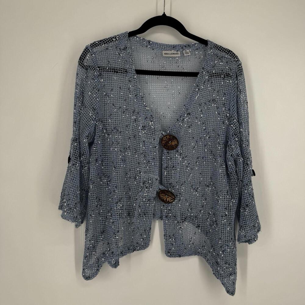 Vintage 90s y2k top womens XL blue open loose knit oversized relaxed fisherman